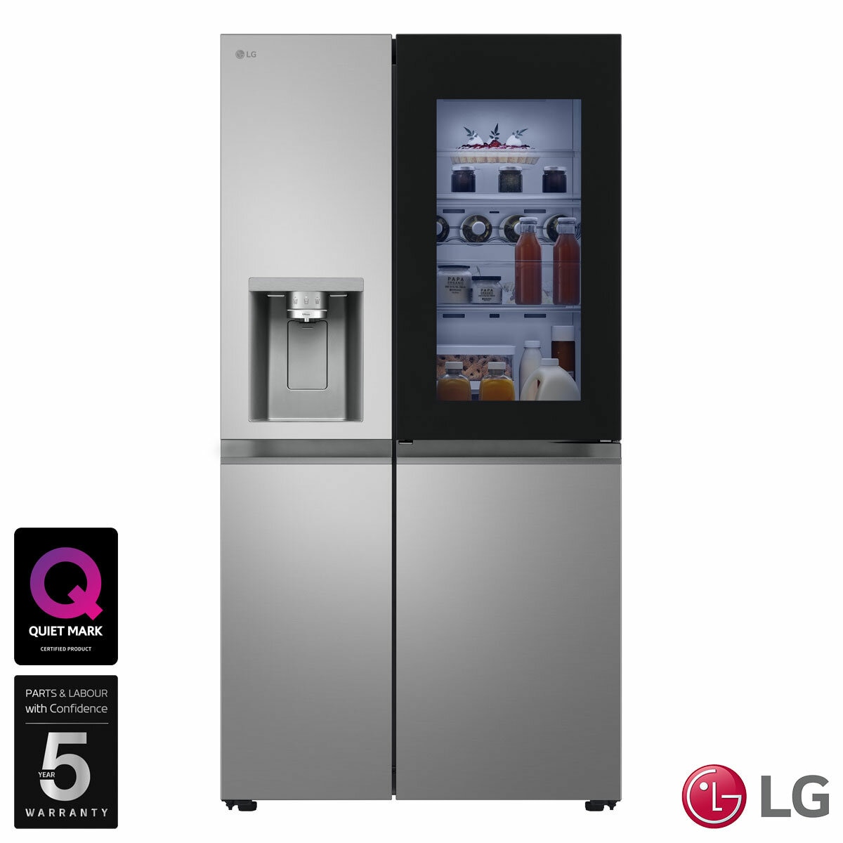 LG GSXE81PYBD Side by Side Fridge Freezer with InstaView, D Rated in Silver