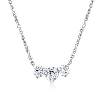 1.00ctw Round Brilliant Cut Diamond 3-Stone Necklace, 18ct White Gold