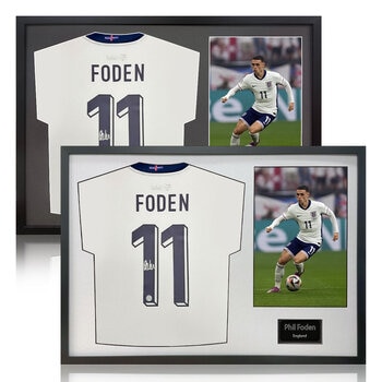Phil Foden Signed Framed 2024 England Football Shirt inclduing 1 Photo in 2 Options: White or Black Mount