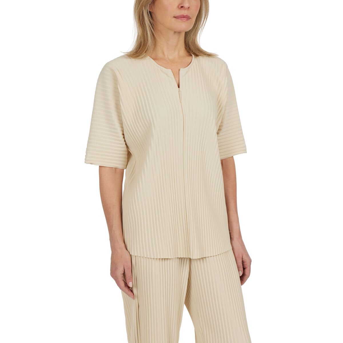 Teddi Rose Ladies Plisse Top in Cream - Small