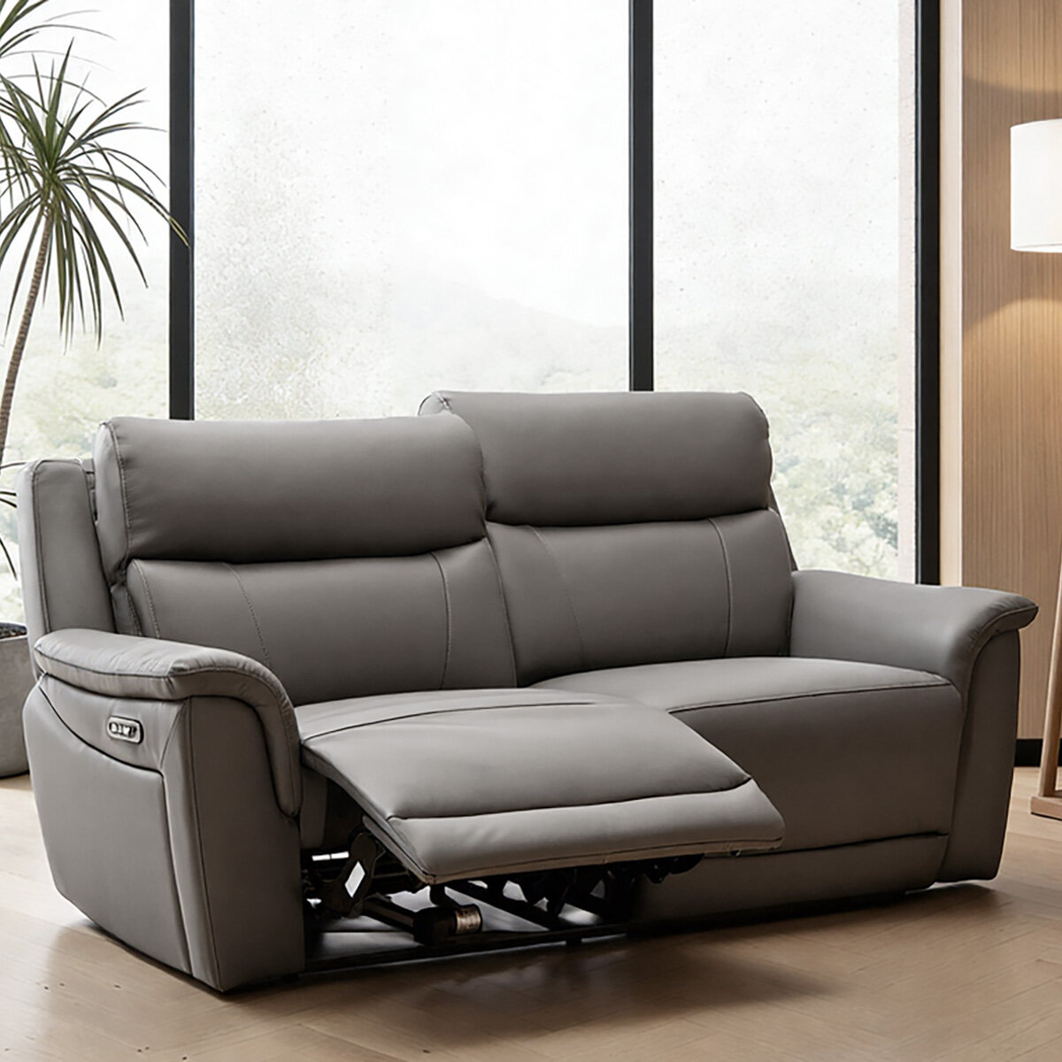 Oscar Grey Leather Power Reclining Large 2 Seater Sofa with Power Headrest Oscar Grey Leather Power Reclining Large 2 Seater Sofa with Power Headrest