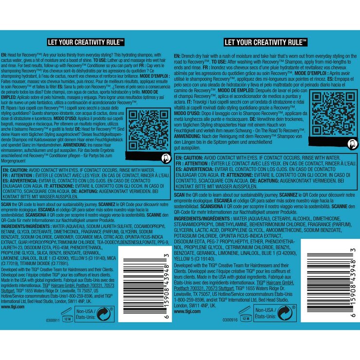 Recovery Shampoo & Conditoner ingredients