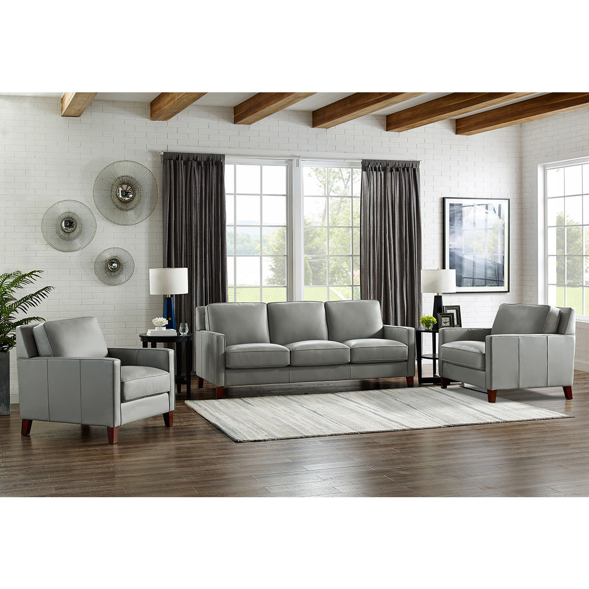 West Park 3 Seater Light Grey Leather Sofa Costco UK