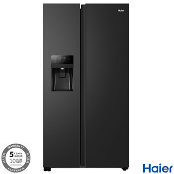 Haier HSOBPIF9183, Side by Side Fridge Freezer, F Rated in Black