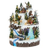 Snowy Woodland Village with Lights and Music