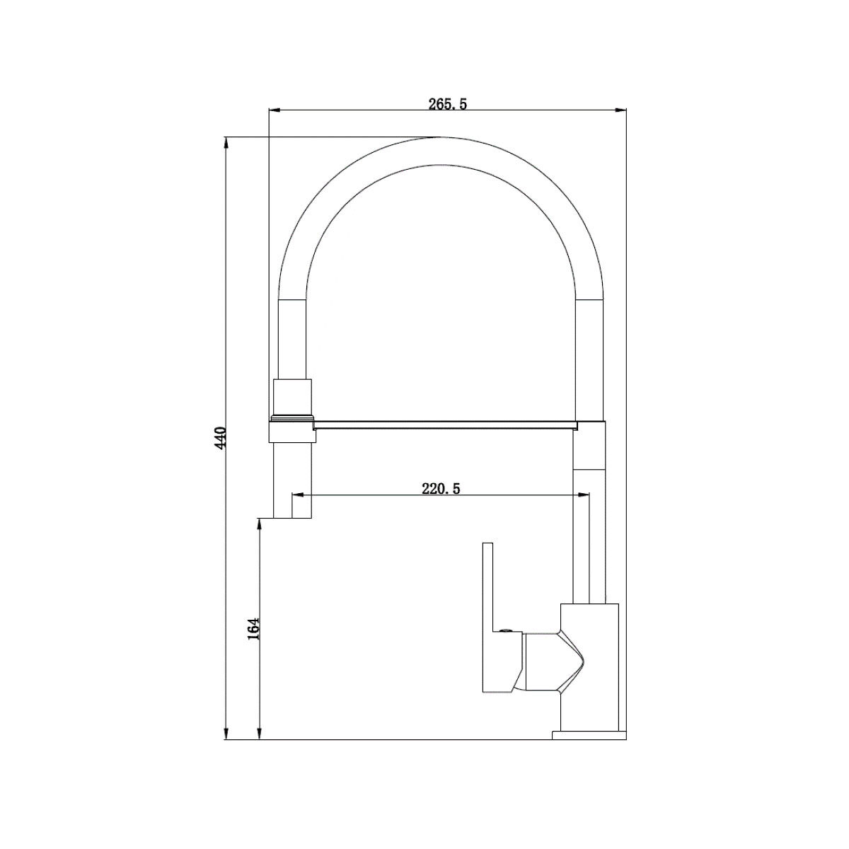 Line drawing of tap with dimensions