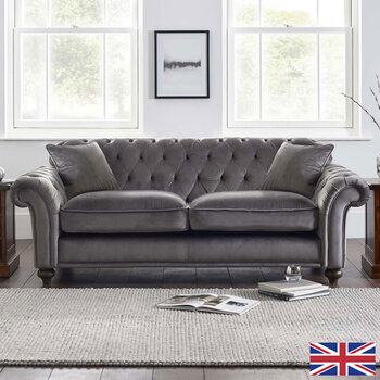 Bordeaux Button Back Grey Velvet 3 Seater Sofa