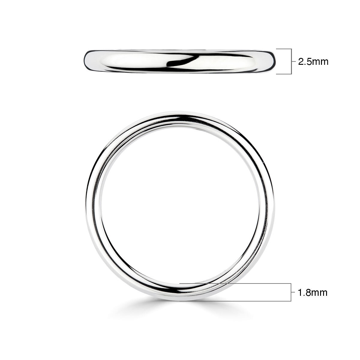 2.5mm Basic Court Wedding band. 18ct White Gold