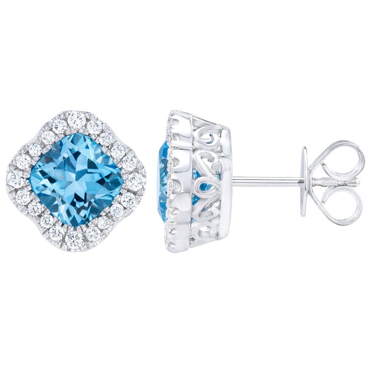 Blue Topaz & 0.27ctw Diamond Earrings, 14ct White Gold Blue Topaz & 0.27ctw Diamond Earrings, 14ct White Gold