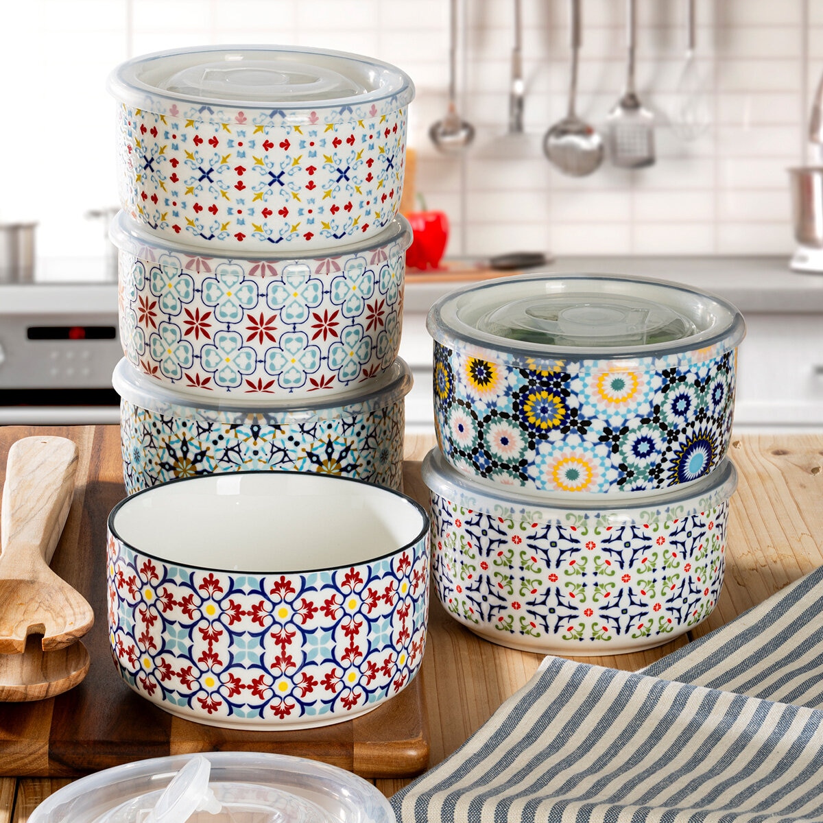 Signature Stoneware Bowls with Lids, 6 Pack Signature Stoneware Bowls with Lids, 6 Pack