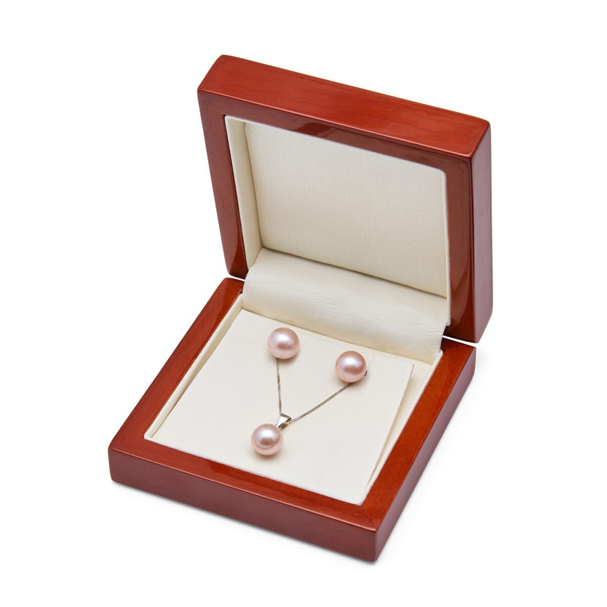 Cultured Freshwater 8.5-9mm Pink Pearl Pendant and Stud Earring Set, 18ct White Gold