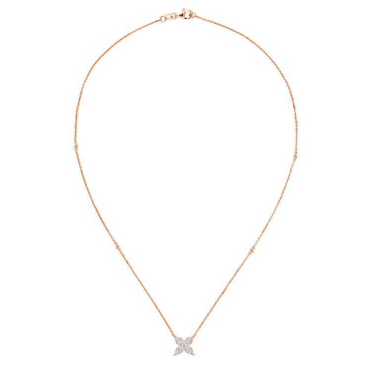 0.50ctw Round Brilliant Cut Diamond Flower Necklace, 14k Rose Gold