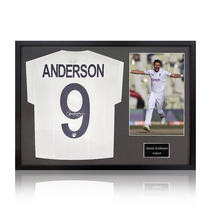 James Anderson Signed Framed England Cricket Shirt including 1 Photo in 2 Options: White or James Anderson Signed Framed England Cricket Shirt including 1 Photo in 2 Options: White or