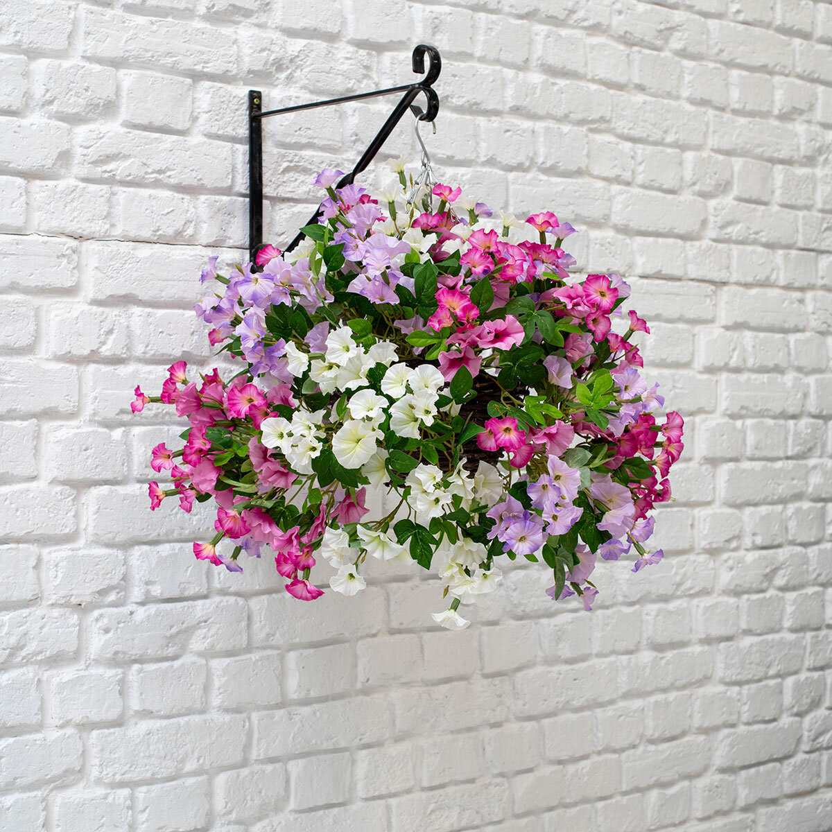 Artificial Purple & Pink Petunia Flower Hanging Basket