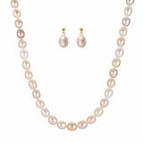 6.5-7mm Cultured Freshwater Pink Pearl Earring & Necklace Set, 14ct Yellow Gold 6.5-7mm Cultured Freshwater Pink Pearl Earring & Necklace Set, 14ct Yellow Gold
