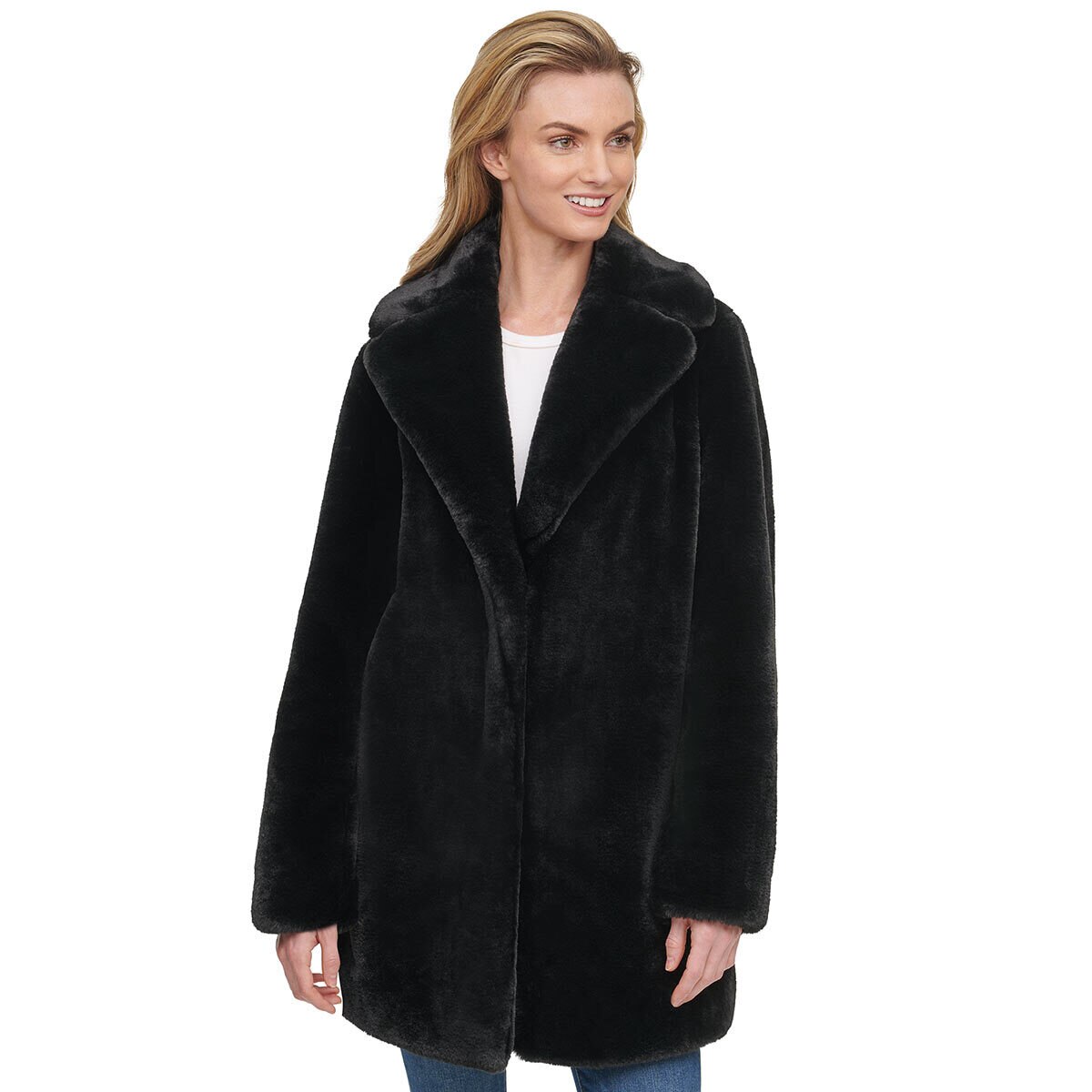Andrew Marc Women's Faux Fur Shawl Collar Coat in Black Costco UK