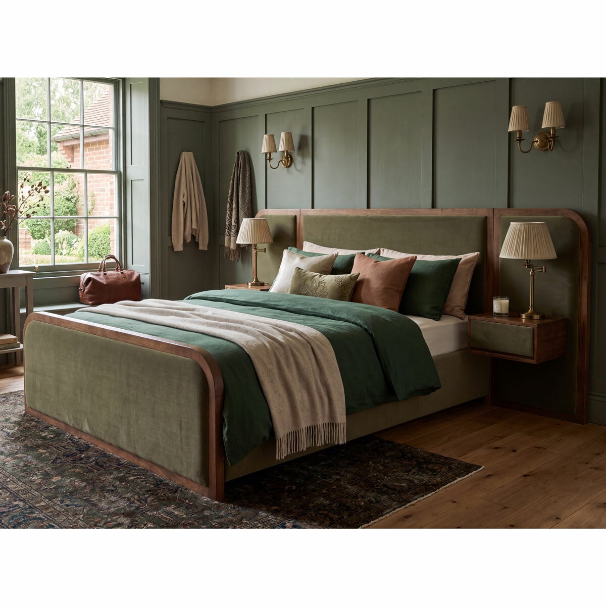 Travis Bed Green Velvet Bed Frame, King Size