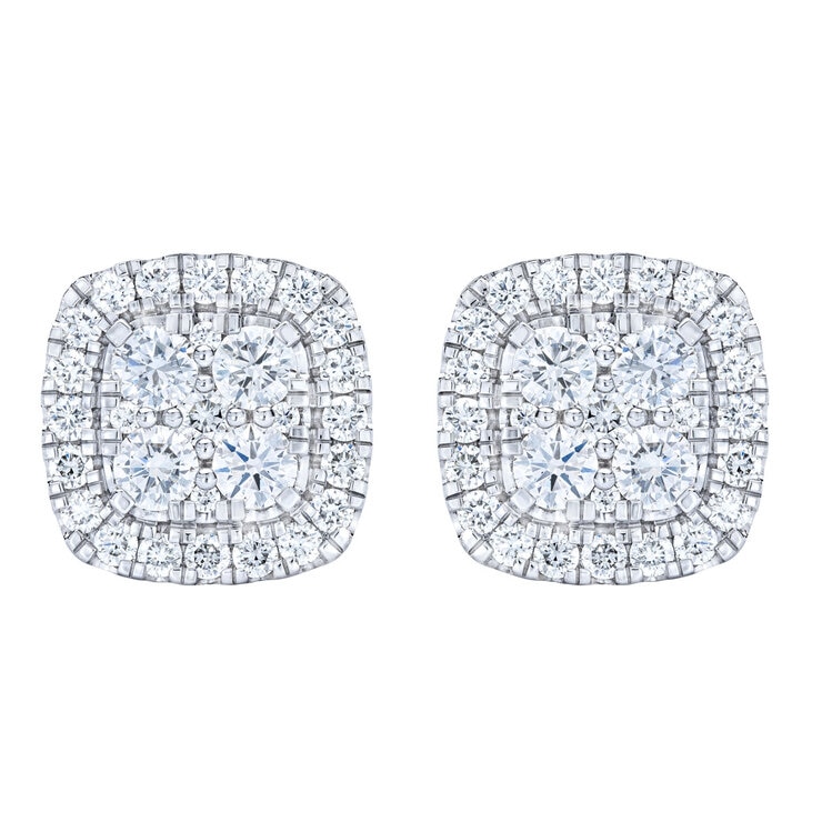 1.50ctw Round Brilliant Cut Diamond Cluster Earrings, 14ct White Gold