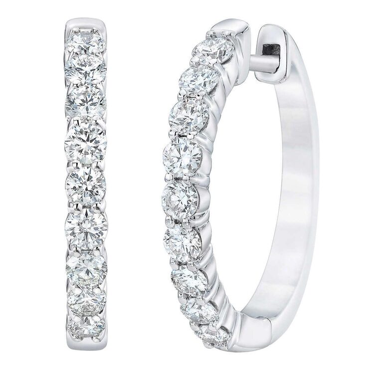 1.00ctw Round Brilliant Cut Diamond Hoop Earrings, 14ct White Gold