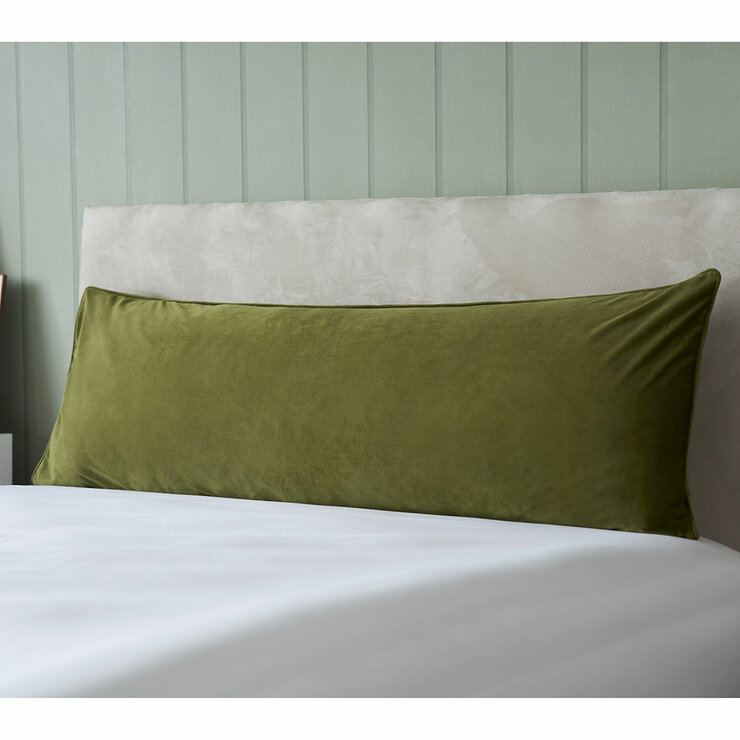 Belledorm Olive Velvet Long Bolster Cushion, 43 x 120 cm