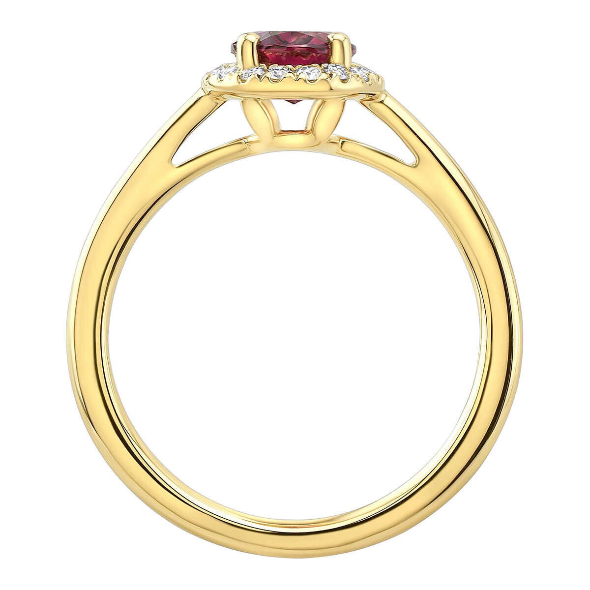 Oval Cut Garnet & 0.13ctw Diamond Ring, 14ct Yellow Gold