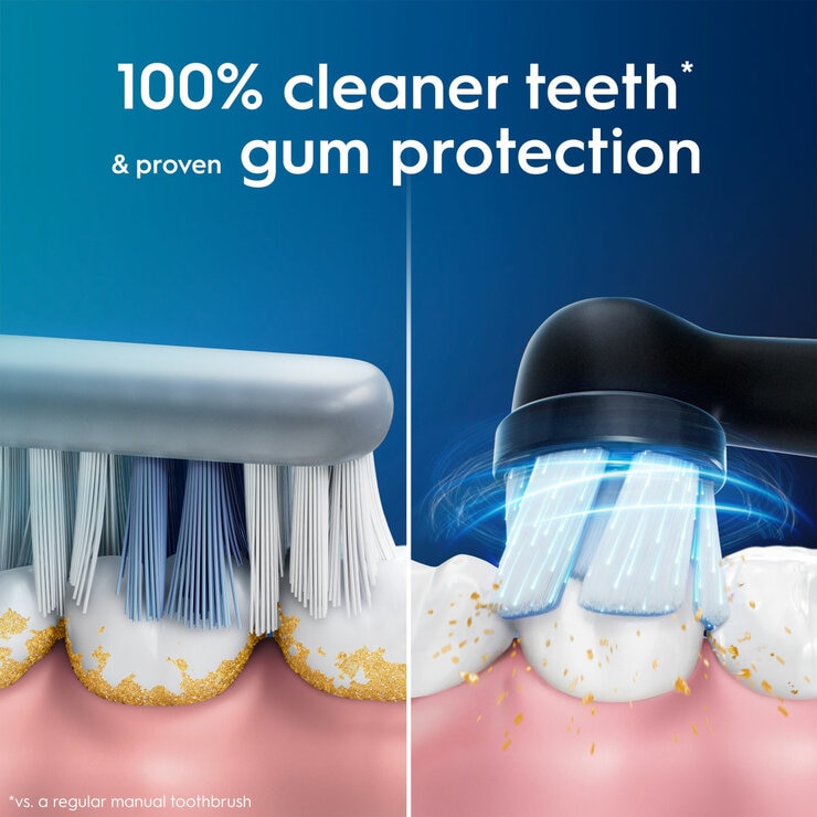 Oral B IO3 Duo Pack Power Toothbrush showing cleaning teeth Oral B IO3 Duo Pack Power Toothbrush showing cleaning teeth