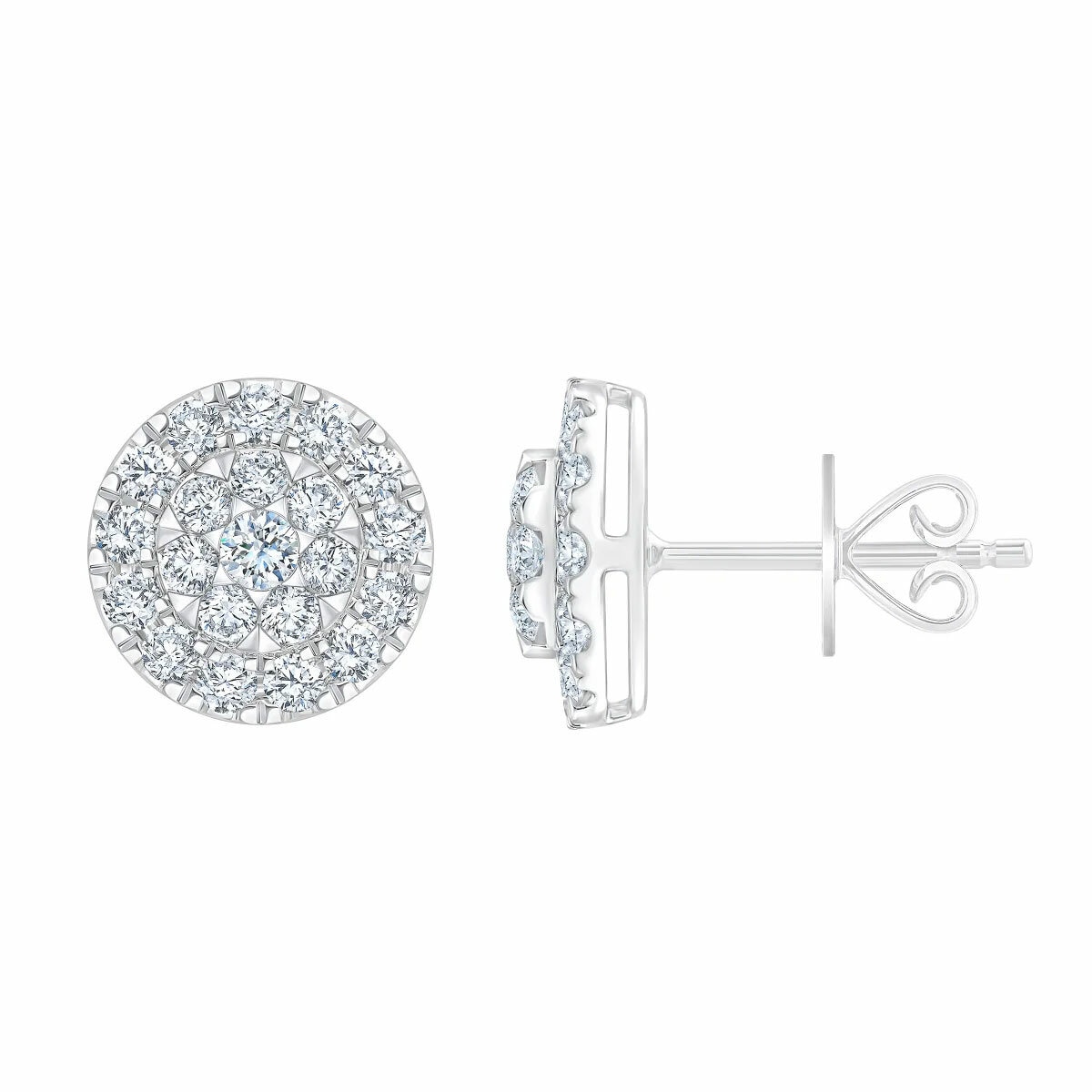 1.00ctw Round Brilliant Cut Diamond Earrings, 14ct White Gold