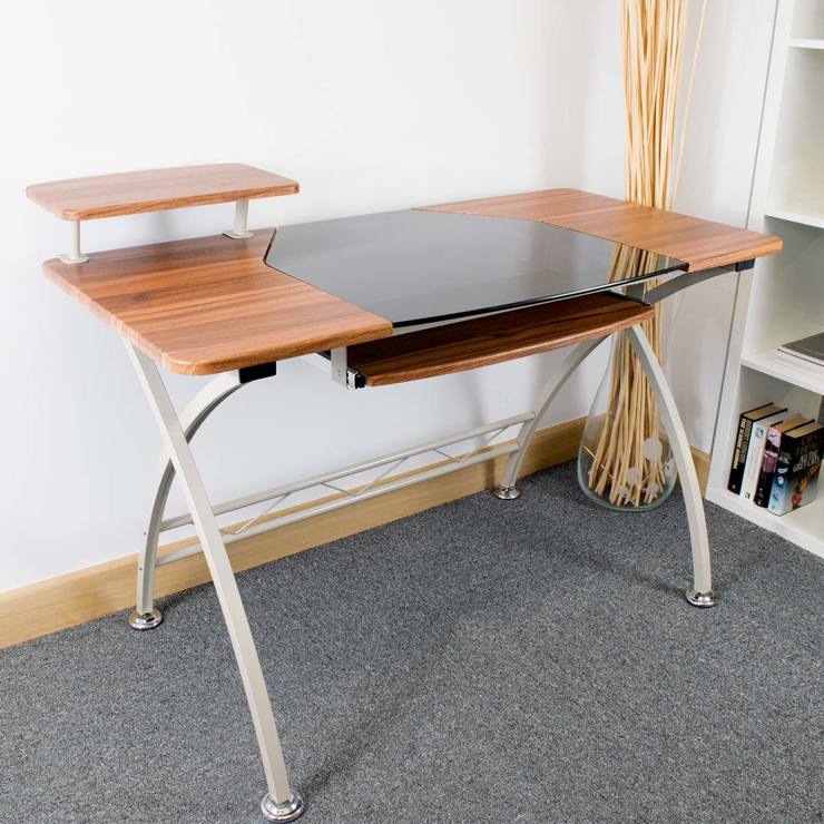 Accord Concept CED303 MultiTiered Wood & Glass Desk, Ivory Costco UK
