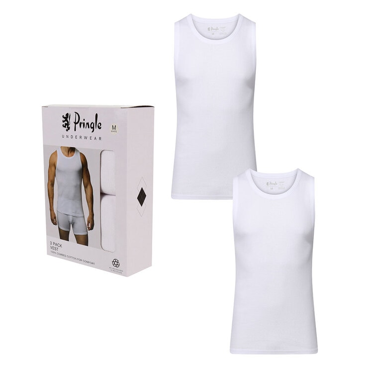 Pringle Mens Cotton Vest, 2 x 2 Pack