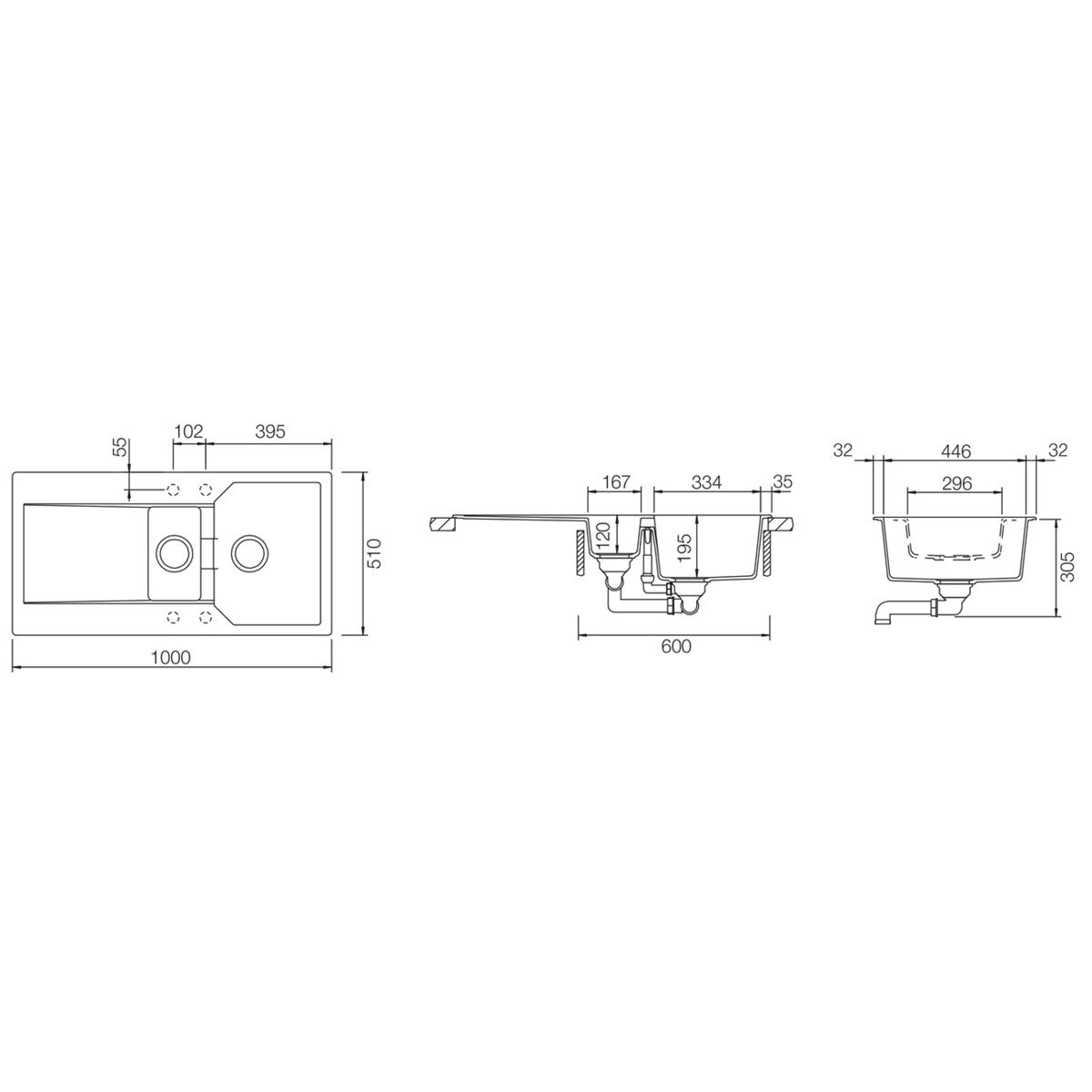 Line drawing of sink on whitebackground with dimensions