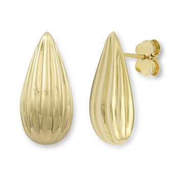 14ct Yellow Gold Textured Tear Drop Stud Earrings