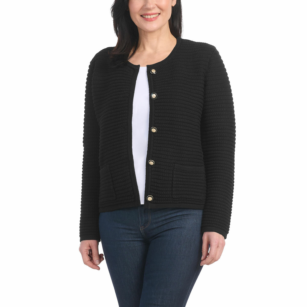 Hilary Radley Textured Knit Jacket in Black