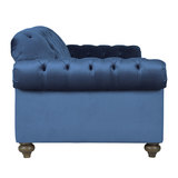 Bordeaux Button Back Blue Velvet 2 Seater Sofa