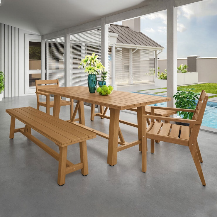 ATLeisure 5 Piece Farmhouse Eucalyptus Wood Outdoor Dining Set | Costco UK