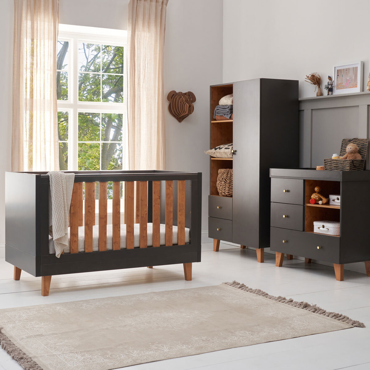 Tutti Bambini Como Cot 4 Piece Room Set, Slate Grey and Rosewood