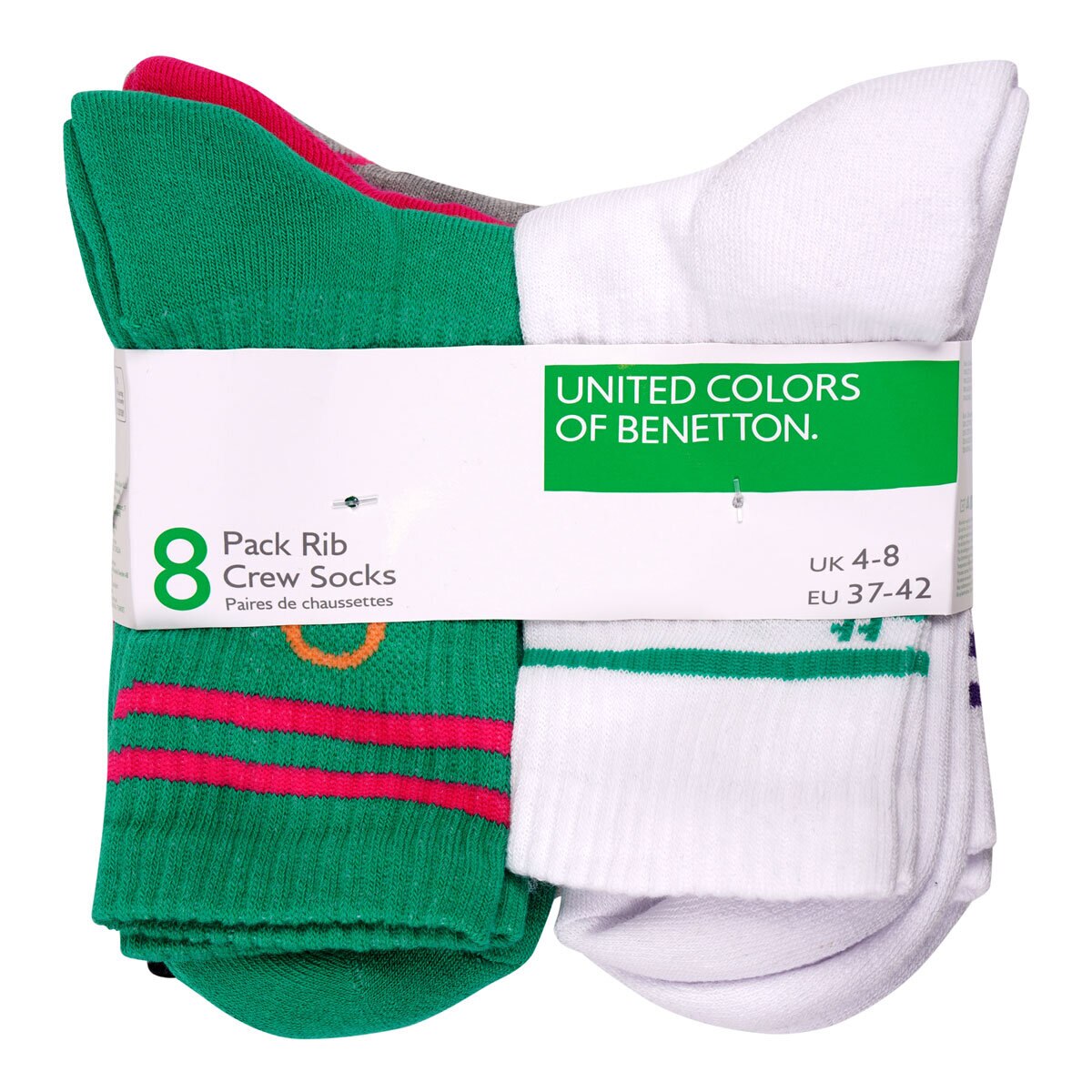 United Colors of Benetton Ladies Sport Crew Sock, Black/Colour 8 Pack