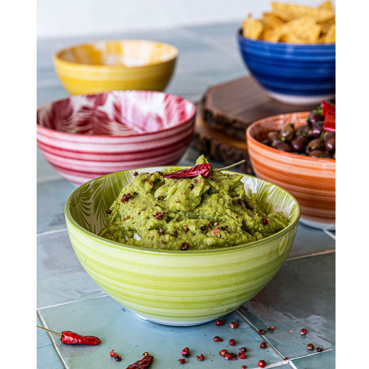 Over & Back Tropical Stoneware Bowls, 6 Piece
