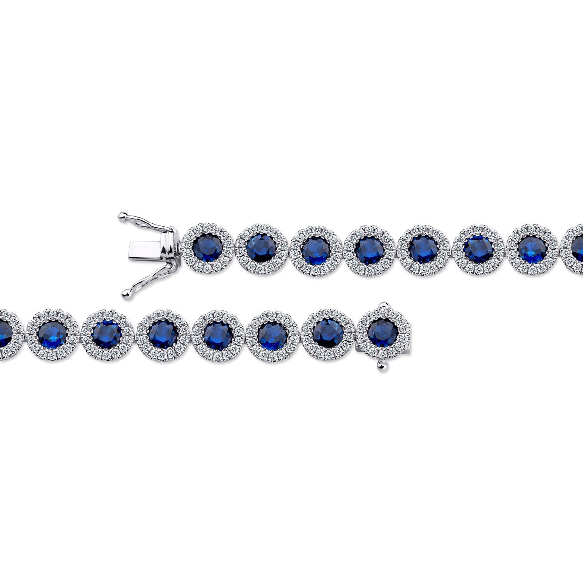 Round Cut Blue Sapphire & 1.80ctw Diamond Bracelet, 18ct White Gold
