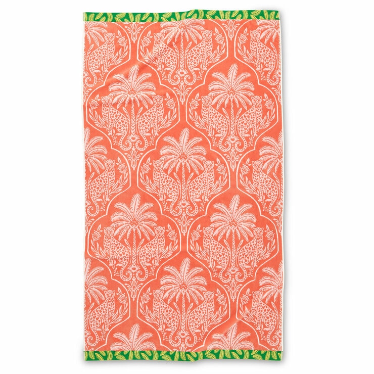 Oversized 100% Cotton Coral Leopard Beach Towel Oversized 100% Cotton Coral Leopard Beach Towel