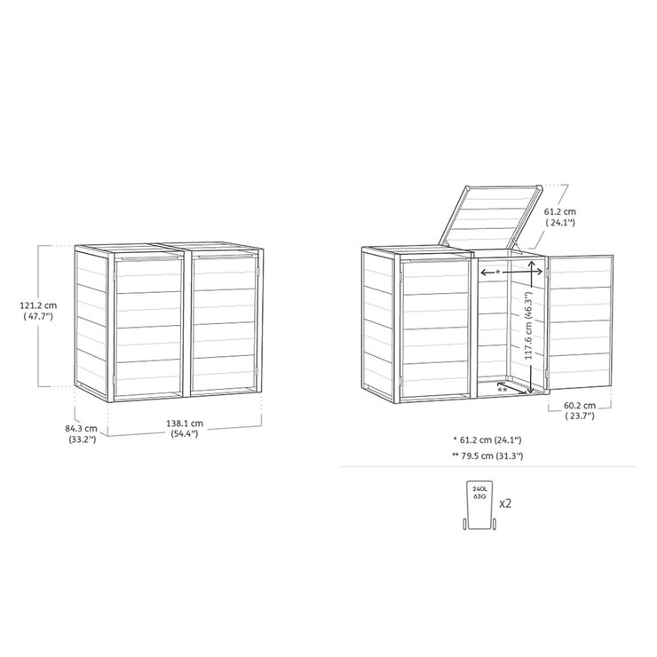 Keter Cortina Hide Away Bin Store (2 Sections) Keter Cortina Hide Away Bin Store (2 Sections)