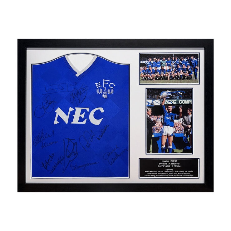 Everton Signed Framed 1987 Champions Football Shirt Signed by Players Everton Signed Framed 1987 Champions Football Shirt Signed by Players