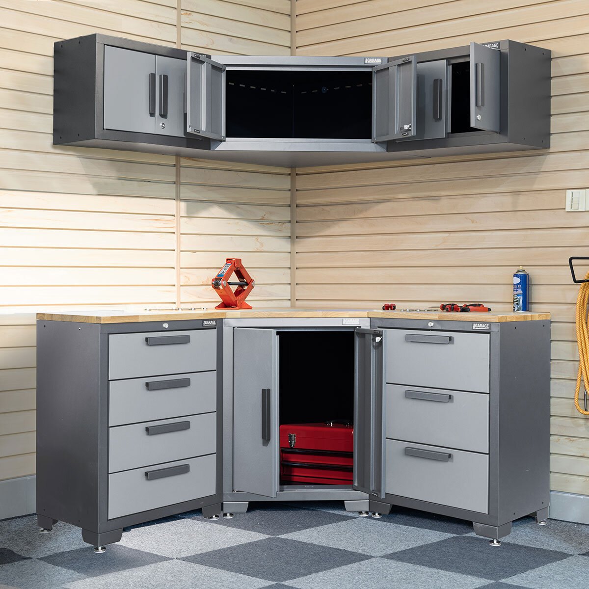 Hilka Professional 24 Gauge Steel 7 Piece Garage Corner Cabinet Set