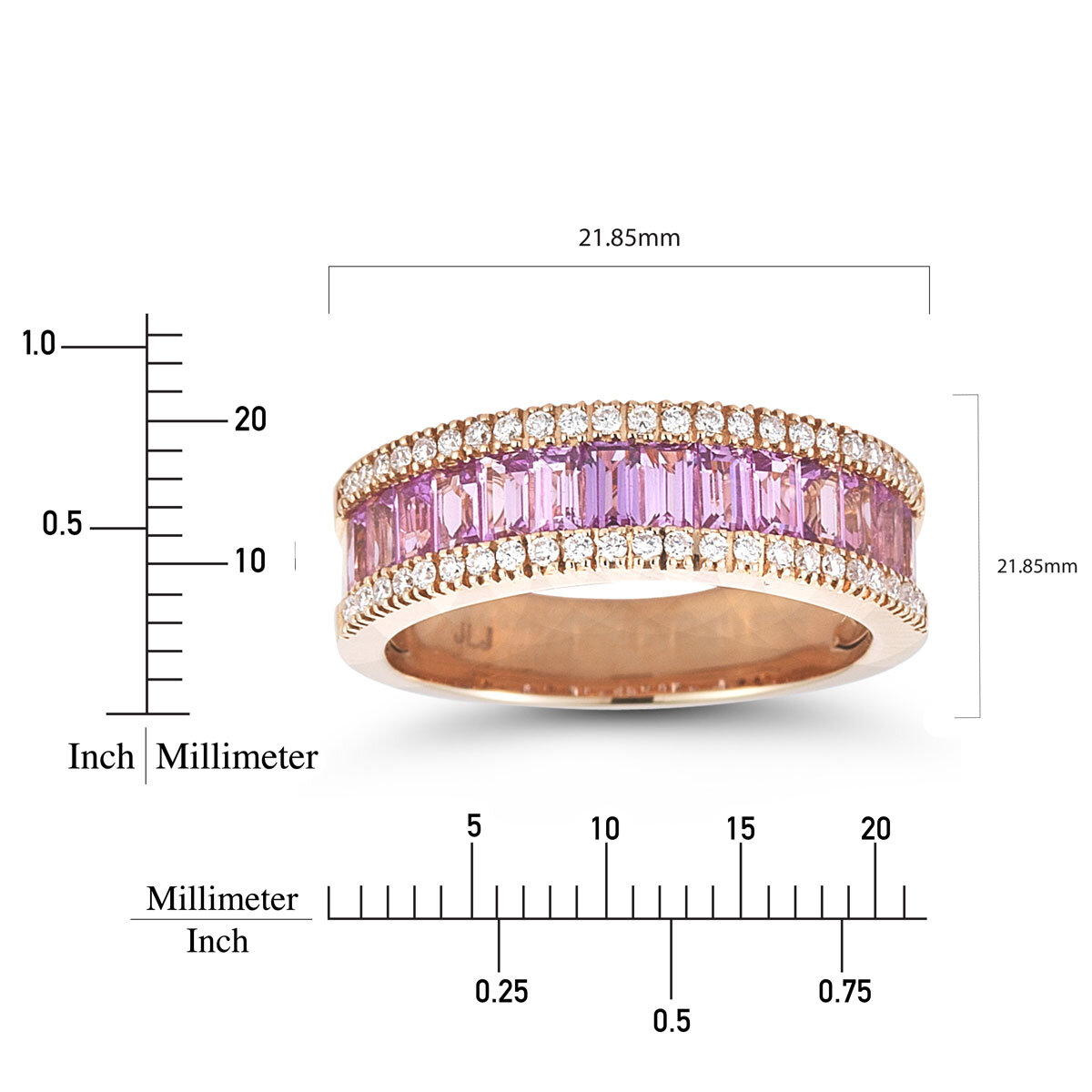 Baguette Cut Pink Sapphire & 0.23ctw Diamond Ring, 18ct Rose Gold