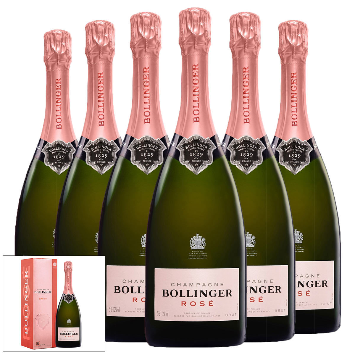 6 Bottles of Bollinger NV Rose Champagne, 6 x 75cl with Gift Boxes