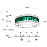 Baguette Cut Lab Emerald & 0.22ctw Diamond Ring, 18ct White Gold
