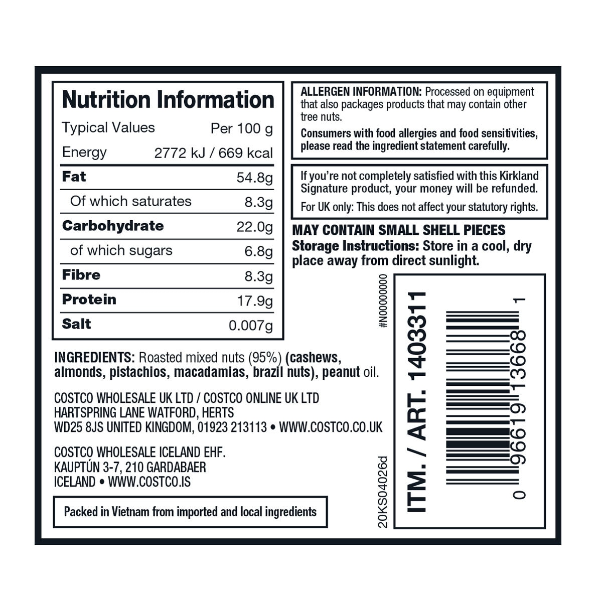 Back of Pack Label