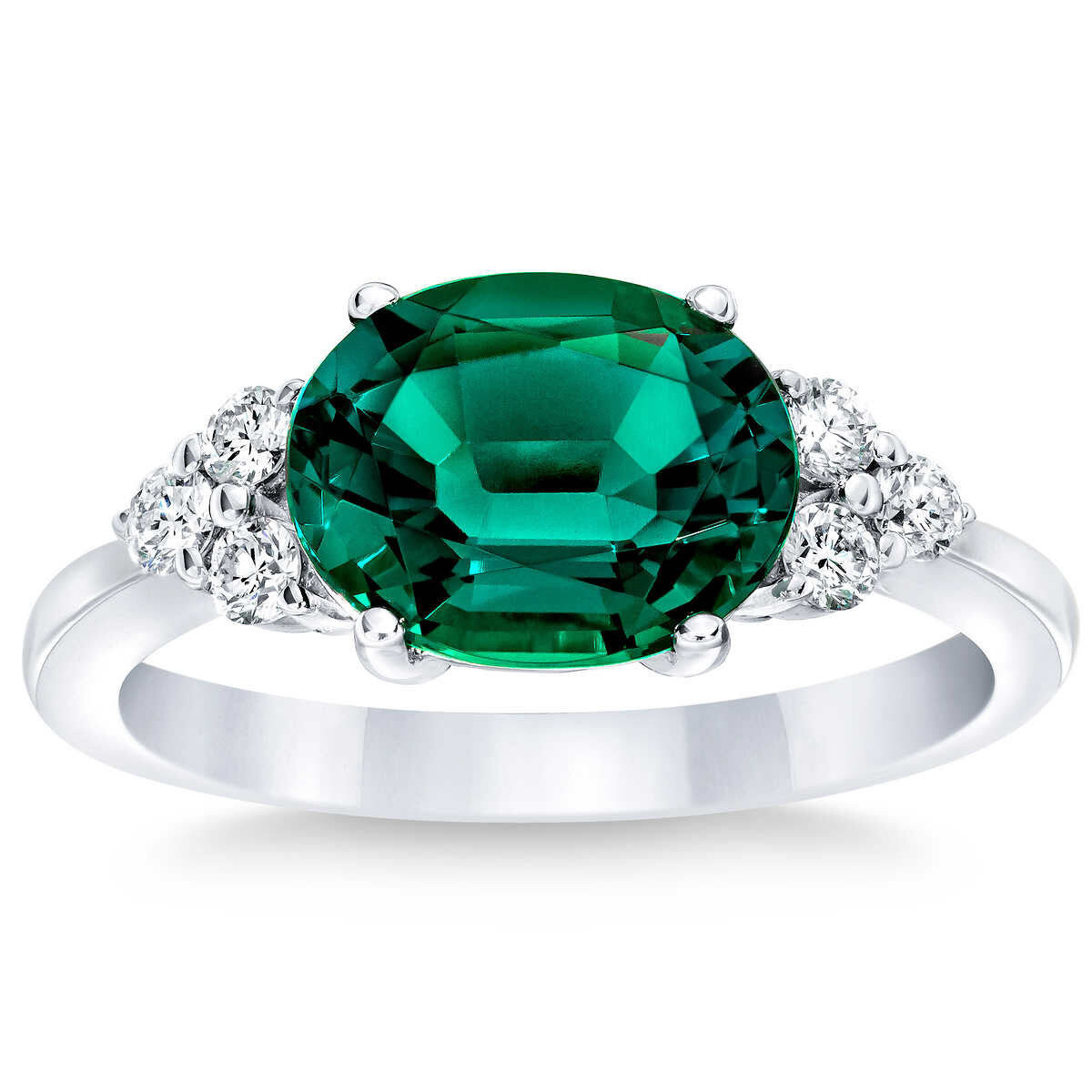 Lab Created Emerald and 0.23ctw Diamond Ring, 14k White Gold