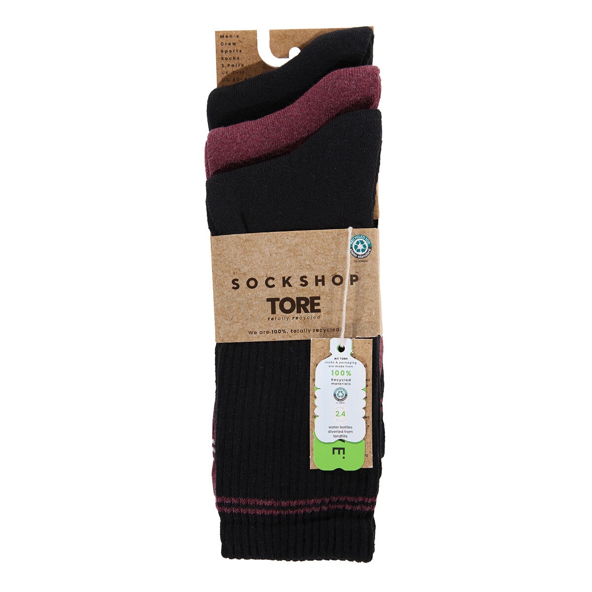 Tore Mens Heel and Toe Crew Socks, 2 x 3 Pack