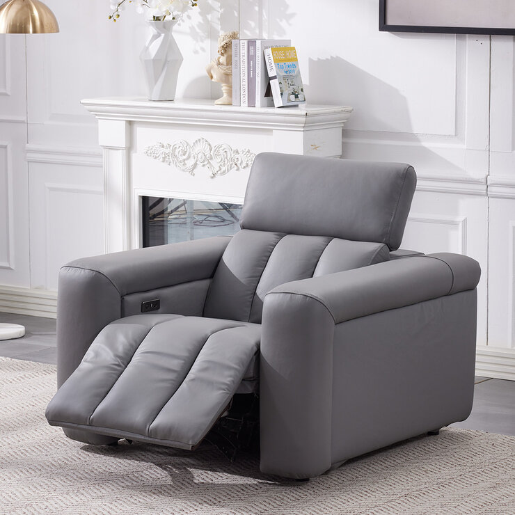 Dallas Grey Leather Power Recliner Armchair