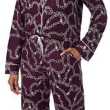 DKNY Women's Notch Collar Pyjama Set in Burgundy